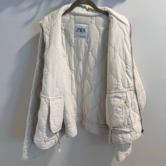 Zara Cream Colored Padded Quilted Jacket Size XL - Picture 4 of 9